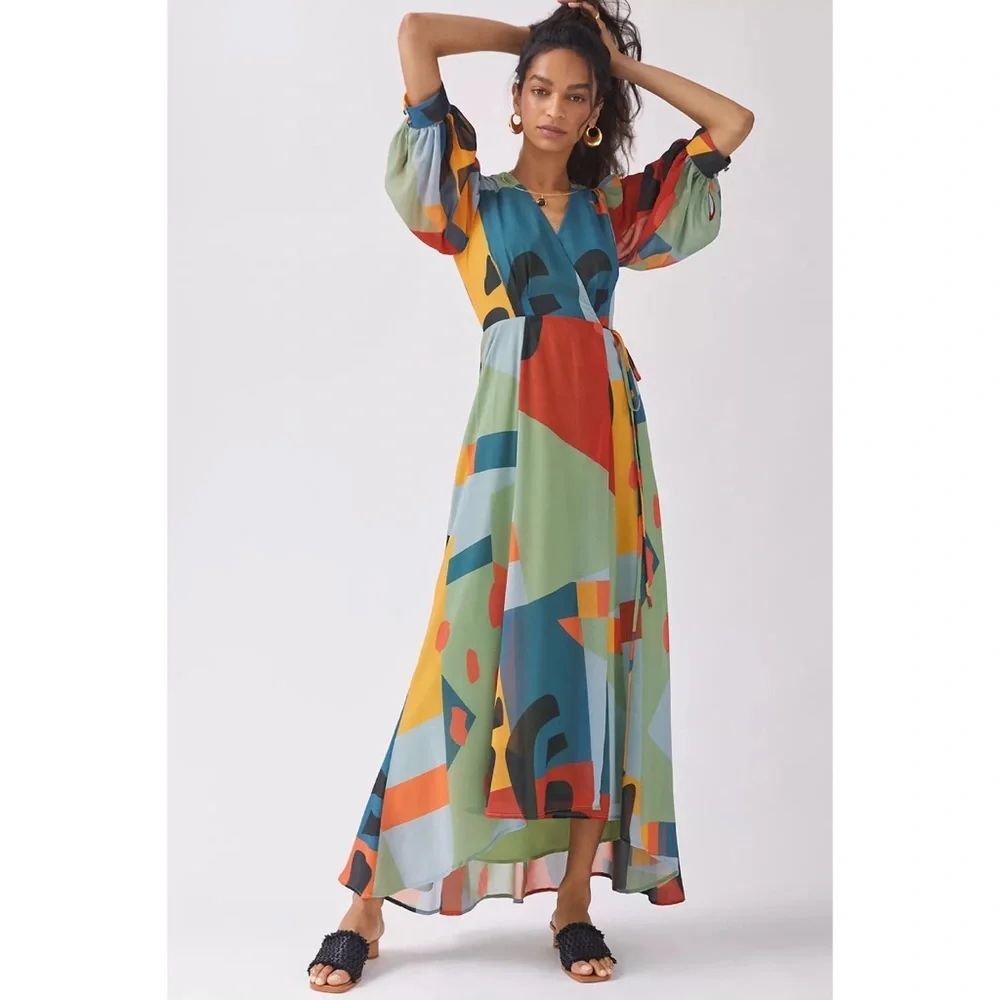 Anthropologie Abstract Wrap Maxi Dress